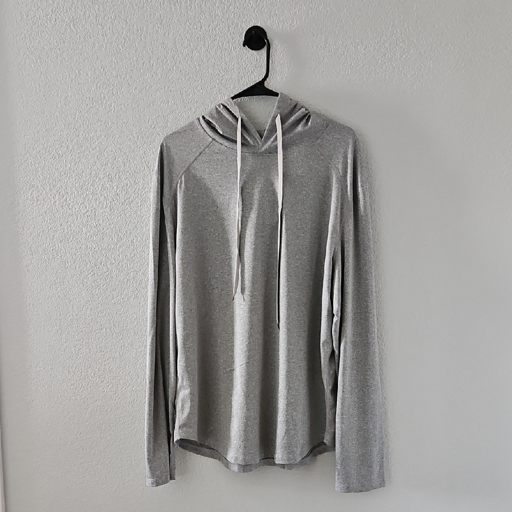 SHEIN Men's Pullover Sweatshirt Drawstring Hood Lightweight Grey Long Sleeve XL